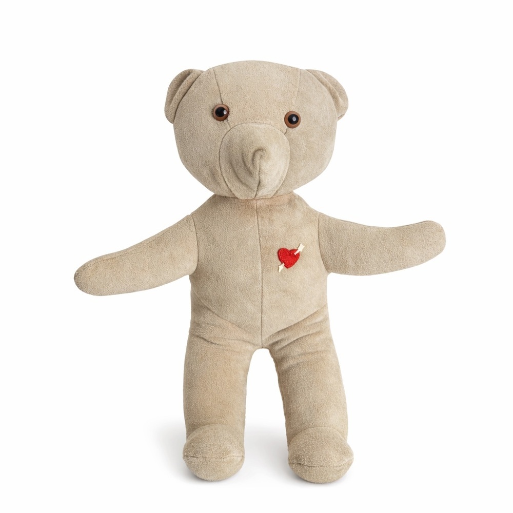 Vintage Handmade Leather Teddy Bear Neutral Tan Suede Plush Toy Artisan Decor